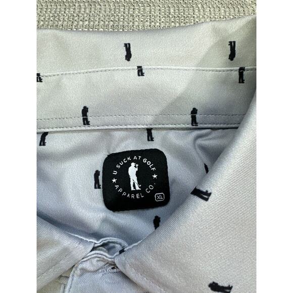 U Suck At Golf Polo Shirt Mens XL Pullover Grey All Over Golfer Print Casual - Picture 2 of 10